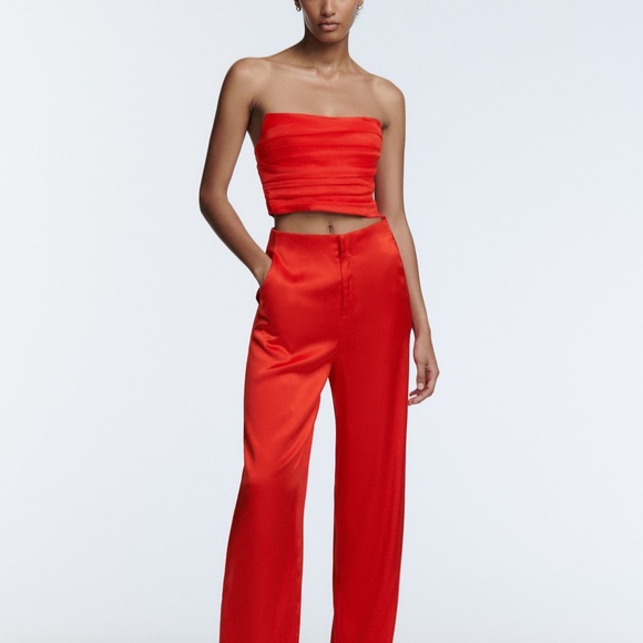 Zara SATIN EFFECT CROP TOP Size M Red BRAND NEW - Picture 5 of 6